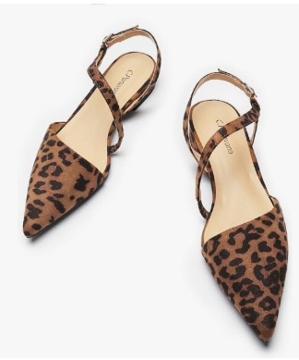 C.Paravano Women’s Leopard Pointed Toe Slingback Flats Sandals Size 6 New